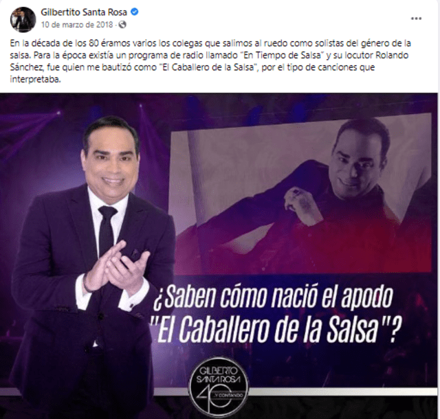Gilberto Santa Rosa explica por qué lo llaman 'El Caballero de la Salsa'. Foto: captura Facebook/Gilbertito Santa Rosa