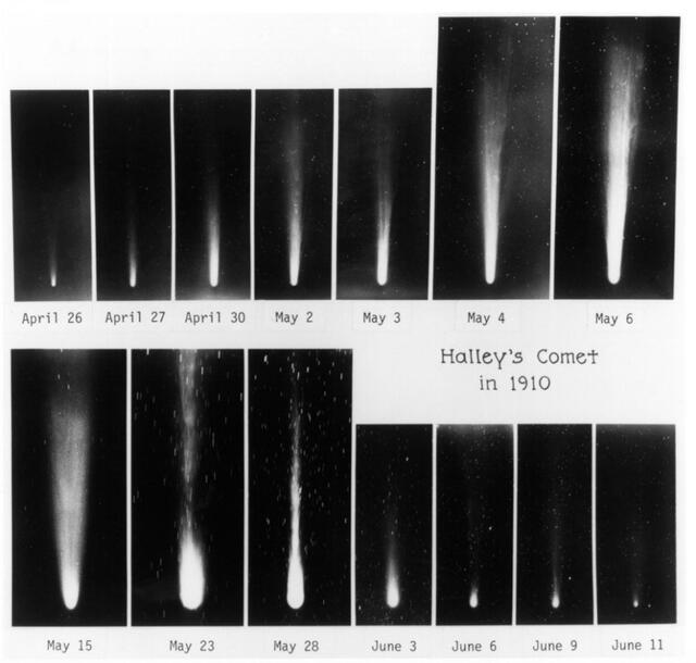 Serie de fotografías del cometa Halley entre abril y junio de 1910. Foto: NASA / JPL