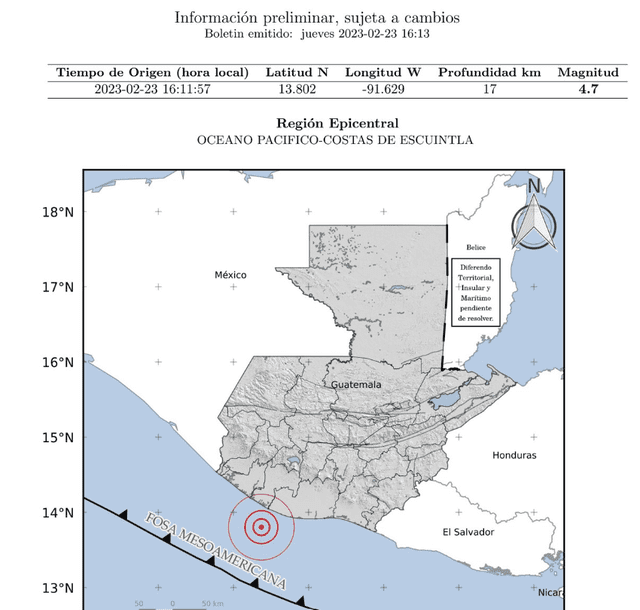  Último sismo en Guatemala. Foto: Servicio Sismológico de Guatemala    