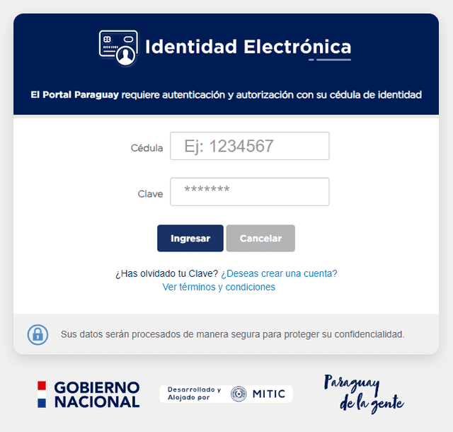 Sistema de Consulta de Datos de Cédula de Identidad para tramitar el documento electrónico, en Paraguay. Foto: Portal Paraguay.