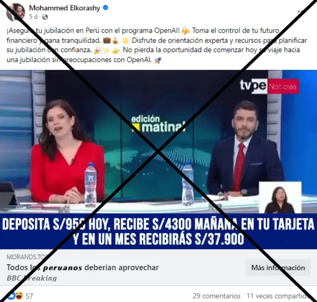  Publicación falsa difunde una estafa en redes sociales. Foto: captura de Facebook   