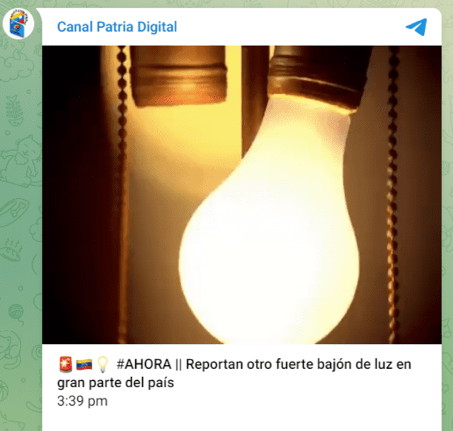 Usuarios reportaron bajón de luz en Venezuela este 11 de marzo. Foto: Canal de Patria Digital   