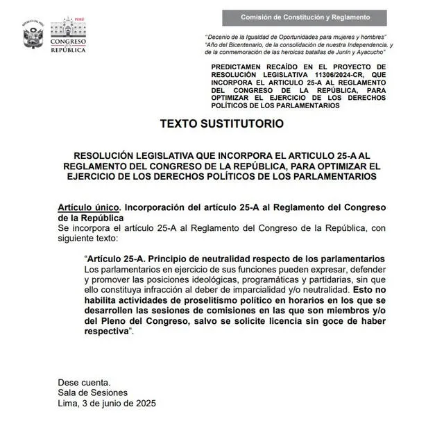 Texto sustitutorio aprobado por la Comisión de Constitución del Congreso Texto sustitutorio aprobado por la Comisión de Constitución del Congreso