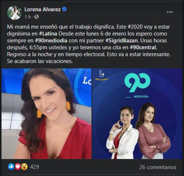 Lorena Álvarez anuncia que será la nueva conductora de 90 Central.