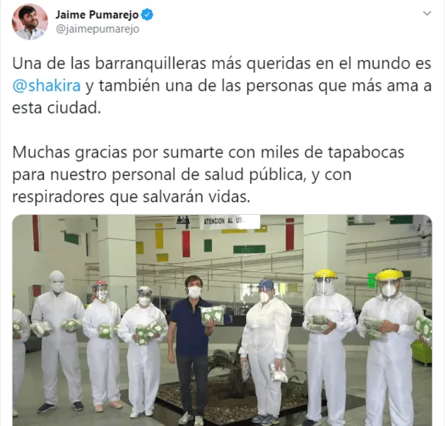 Alcalde de Barranquilla agradeció a Shakira por la donación.