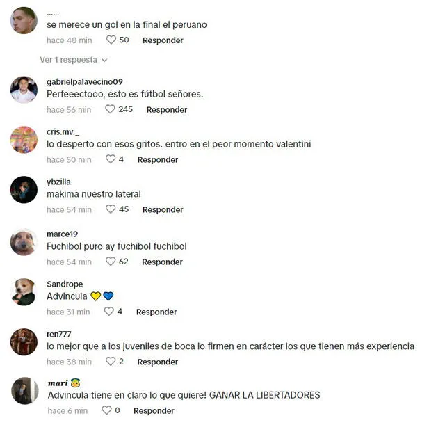  Comentarios de los hinchas de Boca sobre Advíncula. Foto: captura de TikTok   