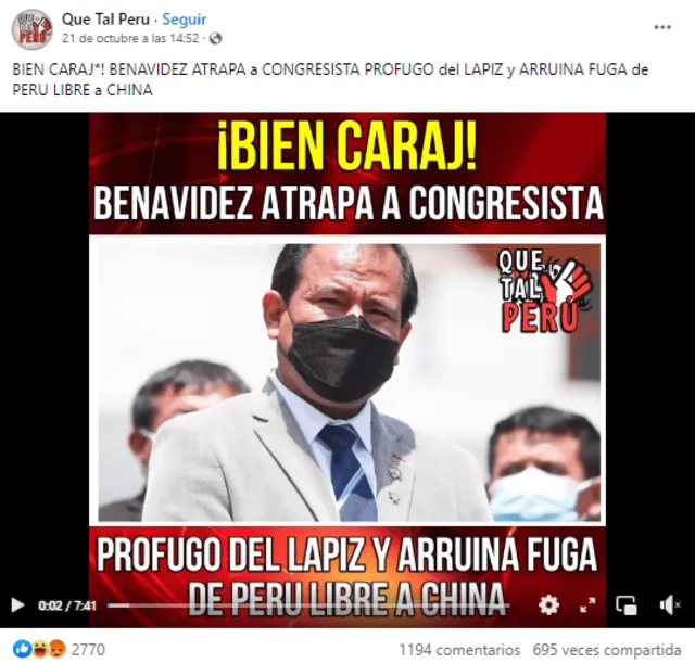  Desinformación sobre Edgar Tello y la Fiscalía. Foto: captura en Facebook.   