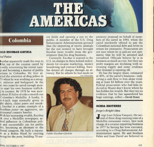  Hasta en siete oportunidades, Pablo Escobar fue considerado como uno de los hombres más ricos del mundo. Foto: Forbes México    