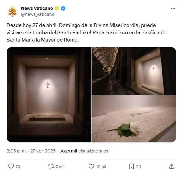 <em>Otro posteo sobre el modelo real de la tumba del papa Francisco. Foto: captura de X</em>   