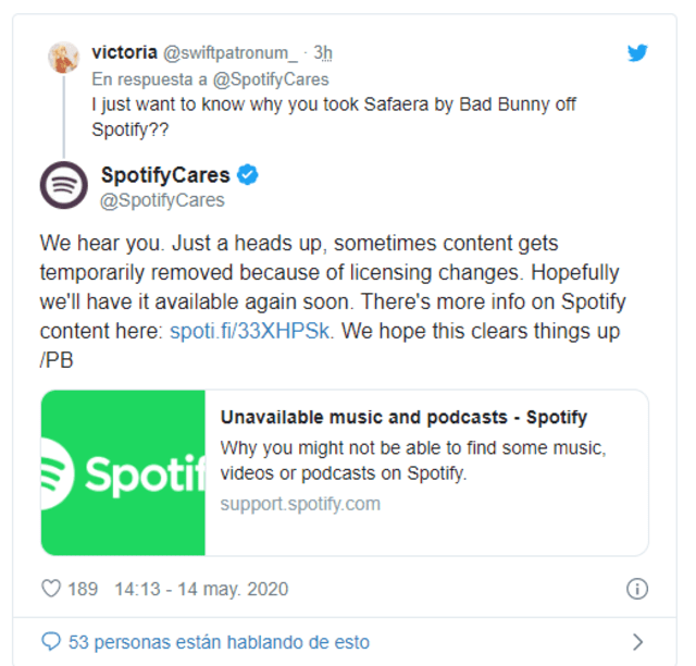 Spotify explica la ausencia de Safaera de su plataforma musical.