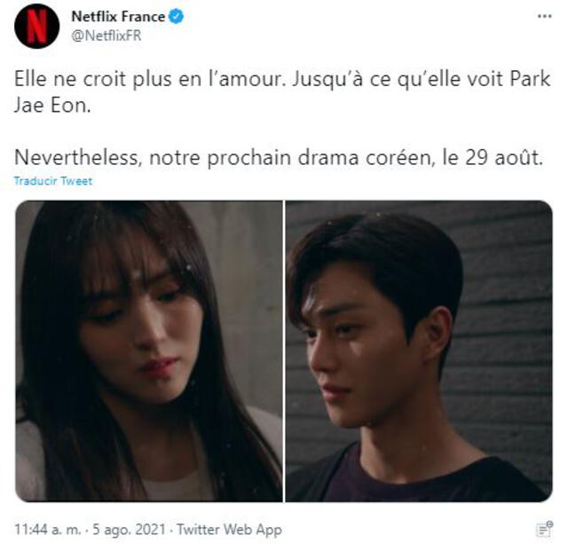 Usuarios de Netflix en Francia ya tienen fecha para poder ver Nevertheless. Foto: Twitter