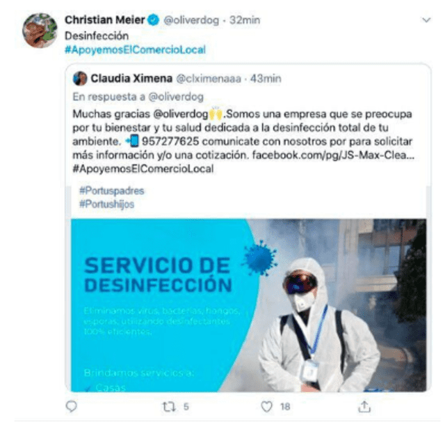 Christian Meier apoyó a comerciantes peruanos. Foto: Captura Twitter.