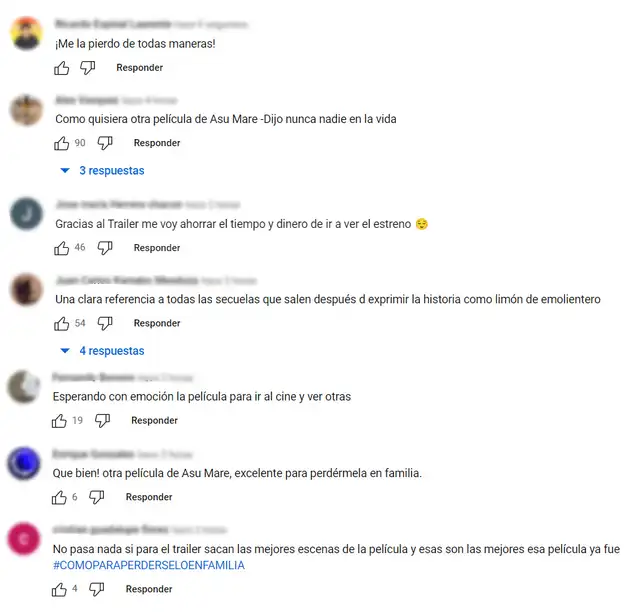 Comentarios en redes sociales. Foto: captura de YouTube Comentarios en redes sociales. Foto: captura de YouTube