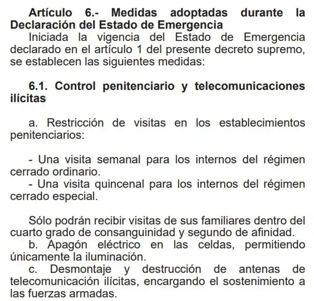 Restricción a visitas en penales. Fuente: El Peruano Restricción a visitas en penales. Fuente: El Peruano