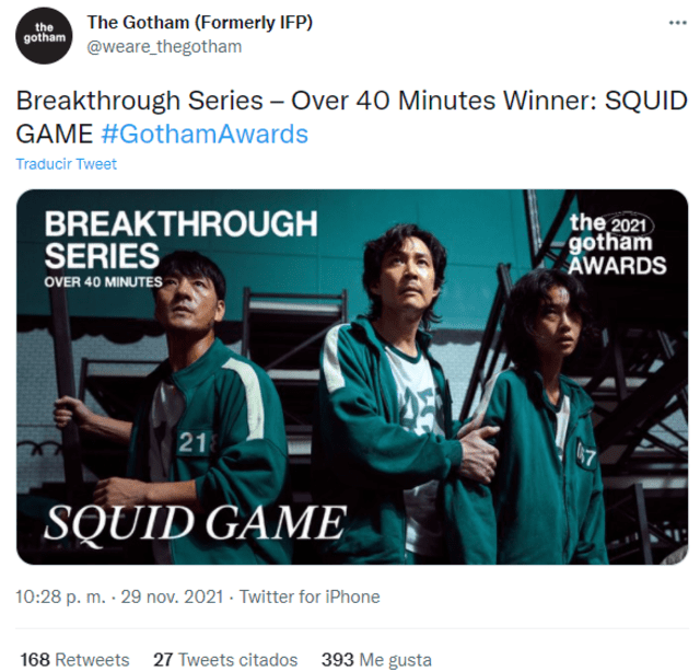 Squid game, El juego del calamar, Gotham Awards 2021