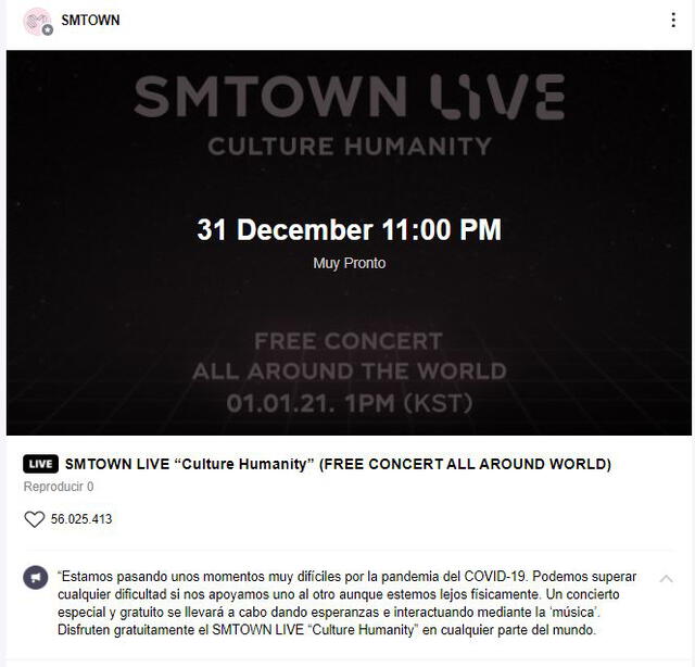 SMTOWN Live Free Concert por VLive. Foto: captura Naver