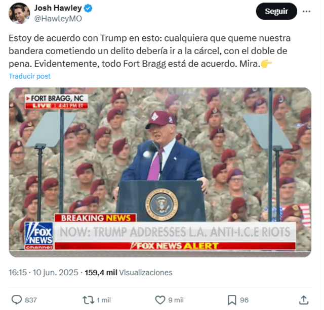 Josh Hawley apoya propuesta de ley de Donald Trump. Josh Hawley apoya propuesta de ley de Donald Trump.