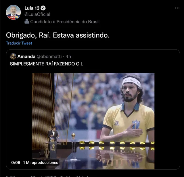 Respuesta de Lula. Foto: captura de Twitter.