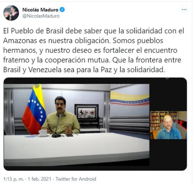 Uno de los mensajes publicados por Maduro tras la entrevista. Foto: captura de Twitter