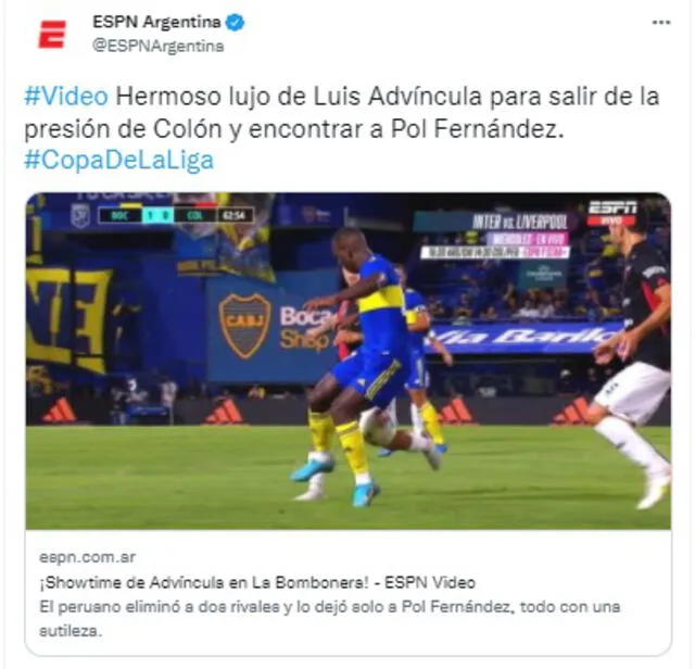 ESPN Argentina se emocionó con la jugada de fantasía de Advíncula.