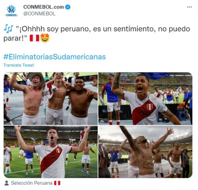 Publicación de Conmebol tras el triunfo peruano. Foto: Captura Twitter