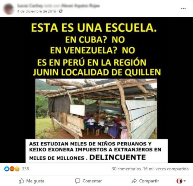 Viral dice que la foto es de una escuela en Perú. Foto: captura en Facebook.