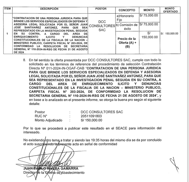 Contrato suscrito en el Organismo Supervisor de Contrataciones del Estado.   