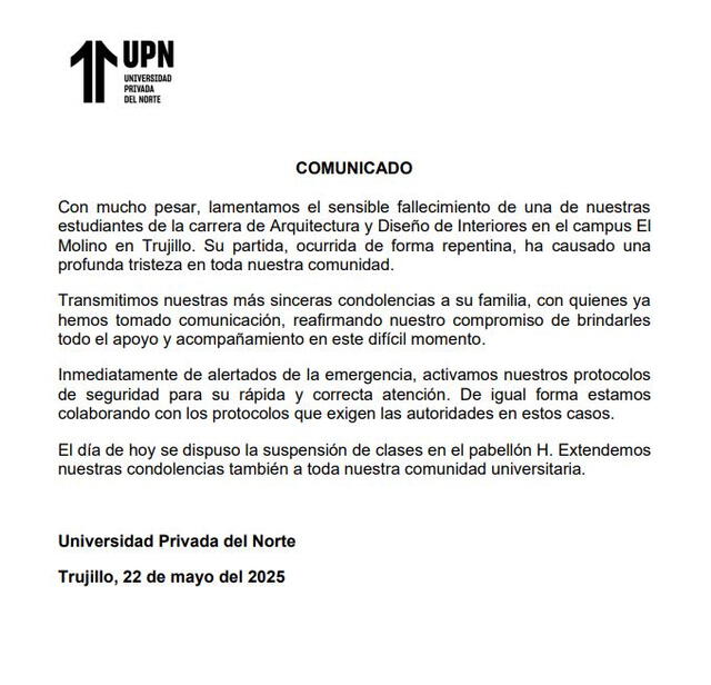 Comunicado de UPN Trujillo Comunicado de UPN Trujillo