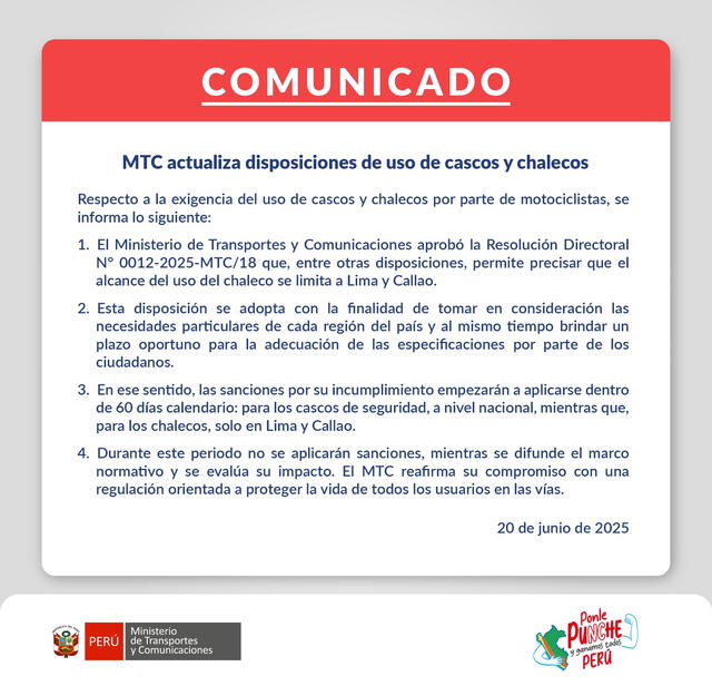 Comunicado de MTC.