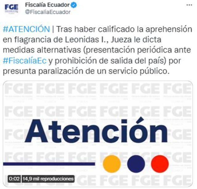 Pronunciamiento de la Fiscalía de Ecuador ante arresto de Leonidas Iza