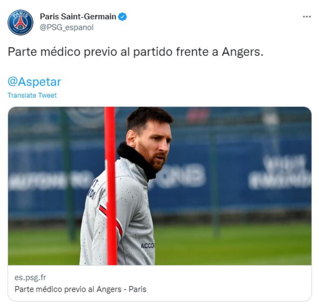 Parte médico PSG sobre Lionel Messi. Foto: captura Twitter