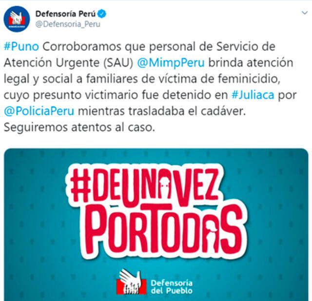 Comunicado de la Defensoría del Pueblo.