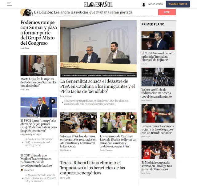  El Español resaltó la noticia en la portada de su página web oficial. Foto: El Español/captura   