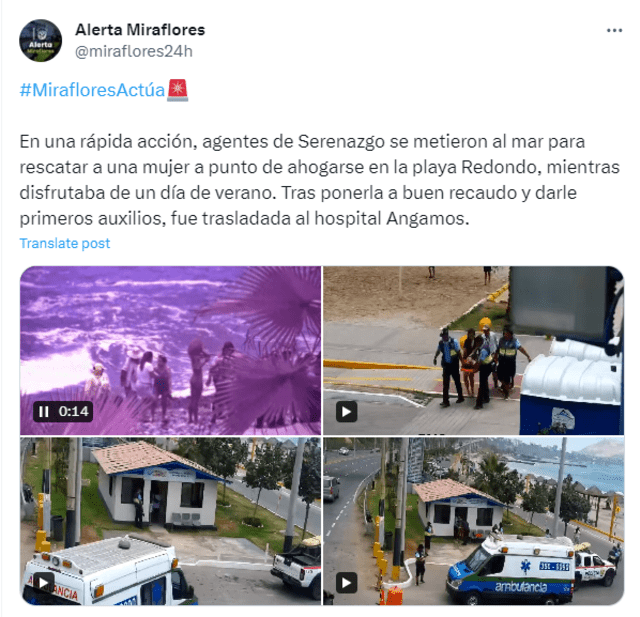  Apoyo de la Municipalidad de Miraflores fue parcial en el rescate. Foto: Alerta Miraflores/X   