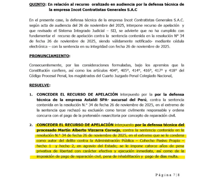 PJ admite recurso de apelación de Martín Vizcarra. PJ admite recurso de apelación de Martín Vizcarra.