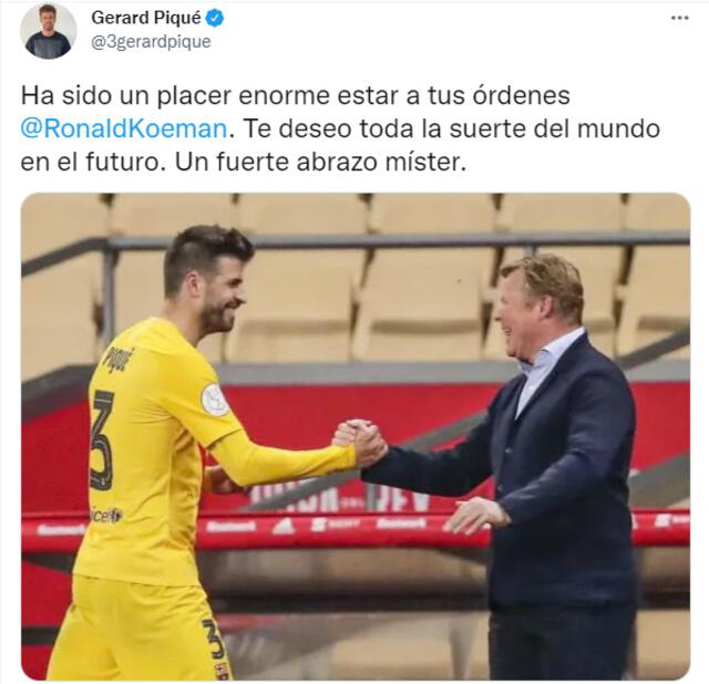 Piqué se convirtió en primer capitán del Barcelona bajo el mando de Koeman. Foto: captura de Twitter