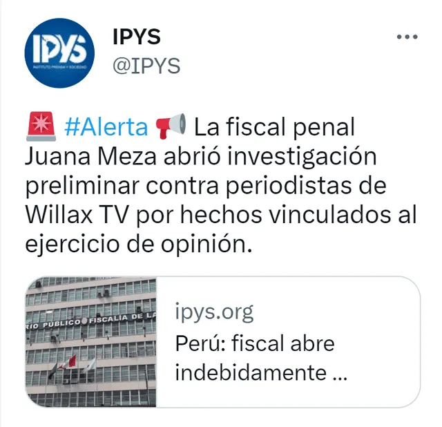  El IPYS se pronunció en algunas ocasiones defendiendo a Ortiz Pajuelo. Foto: captura de Twitter   
