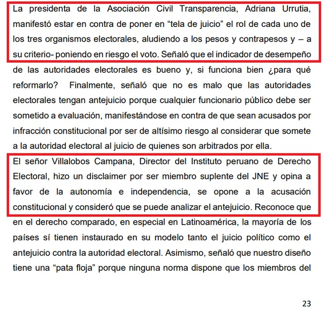 Adriana Urrutia, de Transparencia, y José Villalobos, del IPDE, también cuestionaron esta contrarreforma. 