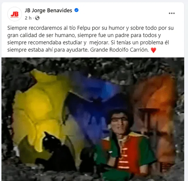 Publicación de Jorge Benavides en Facebook.   