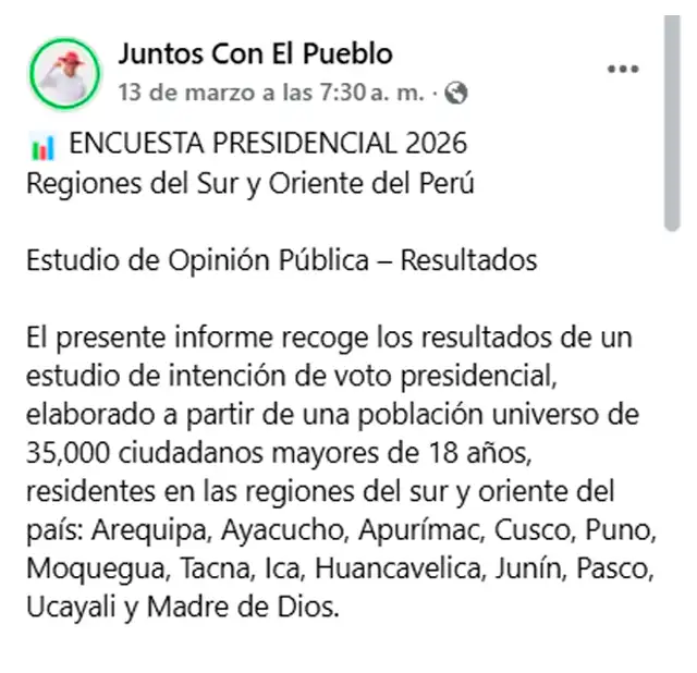Supuesto sondeo muestra algunos detalles de la ficha técnica. Foto: Facebook.  