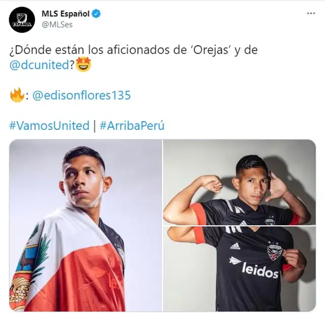 Edison Flores juega en DC United desde enero del 2020. Foto: MLS/Twitter