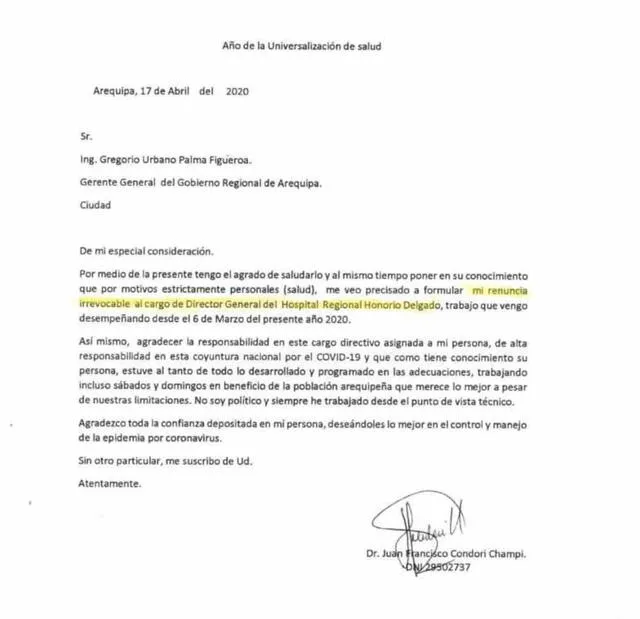 Carta de renuncia.