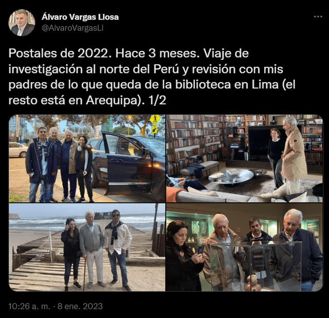Álvaro Vargas Llosa publicó imágenes de Mario Vargas Llosa y Patricia Llosa en un viaje