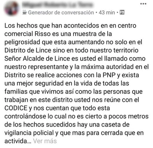 Usuarios de Facebook denuncian la inseguridad ciudadana y prostitución en Lince.