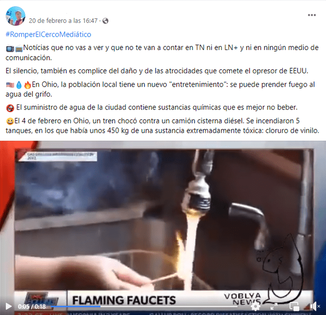  Clip difundido por usuarios en el que se observa cómo el agua se prende en llamas. Foto: captura de Facebook    