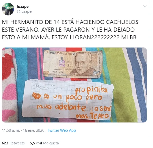 Joven peruano obsequia su humilde sueldo a su madre y enternece con noble gesto [FOTOS]