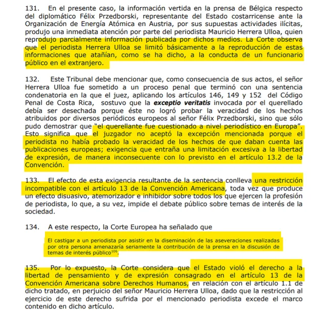 Corte Interamericana de Derechos Humanos, caso Herrera Ulloa (2004) Foto: captura de pantalla del abogado Andrés Calderón.