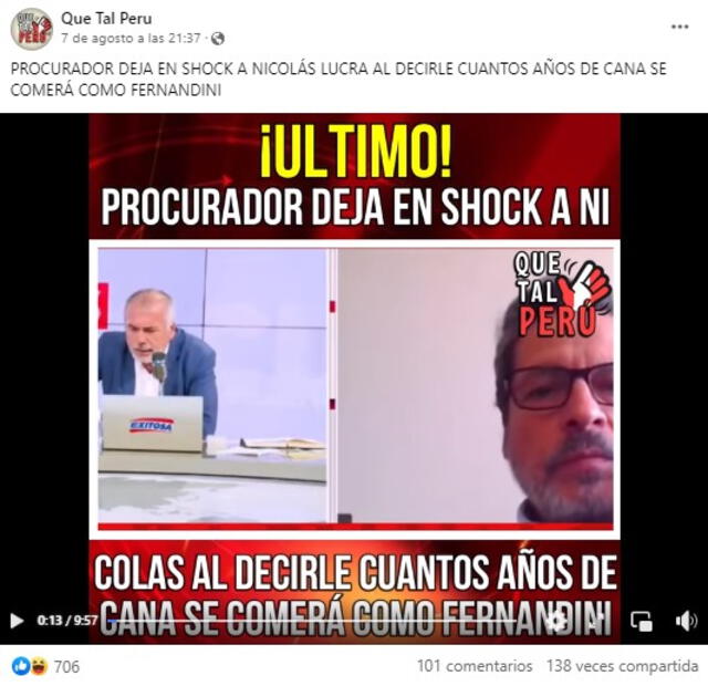  La descripción atribuida al video viral es falsa. Foto: captura en Facebook.   