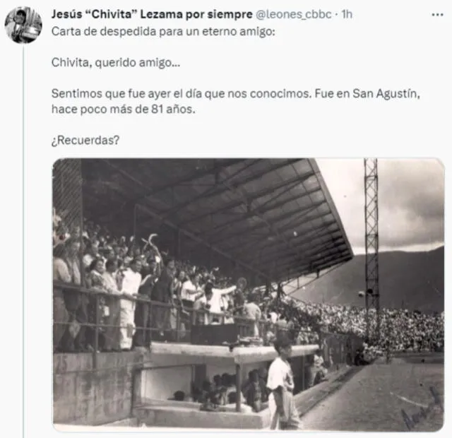 Así empieza el emotivo hilo que los Leones del Caracas dedicaron a 'Chivita' Lezama ante su fallecimiento. Foto: captura de Twitter/@Leones_CBBC   