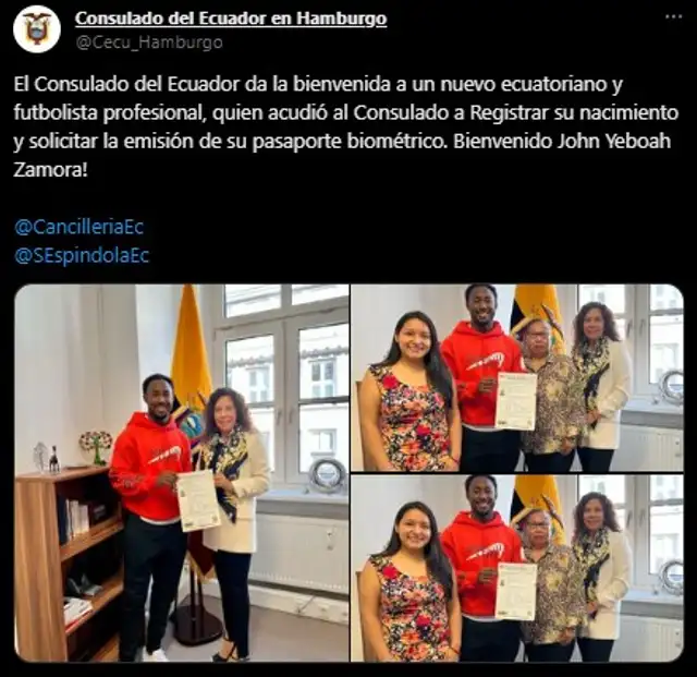 John Yeboah quedó apto para jugar con Ecuador. Foto: captura de Twitter John Yeboah quedó apto para jugar con Ecuador. Foto: captura de Twitter